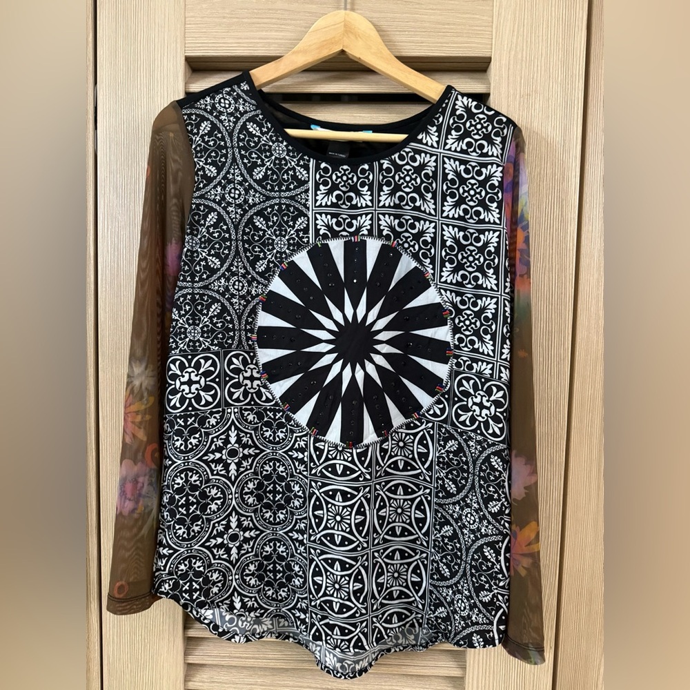 Desigual Ts Ainara Voile summer viscose graphic black blouse